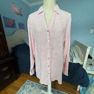 Peach/White Stripe 100% Linen Top-Martha Stewart Collection-Large